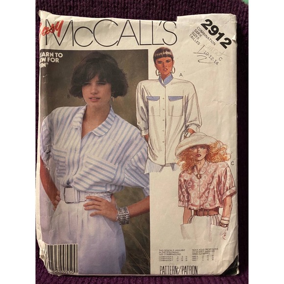 McCalls Sewing pattern 2912 button down top sz 10 12 14 - Picture 1 of 5